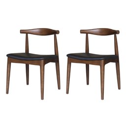 Kit 2 Cadeiras Carina Rivatti Revestimento Poliuretano (PU) Preto Madeira Escura - 1