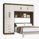 Ver imagem 2 de Kit 2x1 Guarda-Roupa Roupeiro De Casal Marrom com Branco + Cabeceira com Baú Interno Espaçoso Luxo C