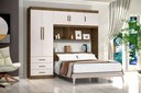 Ver imagem 1 de Kit 2x1 Guarda-Roupa Roupeiro De Casal Marrom com Branco + Cabeceira com Baú Interno Espaçoso Luxo C