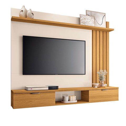 Painel Suspenso Decorativo Ripado MDP/MDF Portas Basculantes Lets Off White/Cinamomo g-26 - Hb Móvei