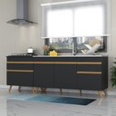 Ver imagem 1 de Kit 2 Balcões Gabinete Pia 150 Cm E Cooktop 70 Cm Preto