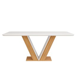 Mesa de Jantar Retangular Tampo Chanfrado Curvo Rute DJ Móveis Carvalho Nobre/Off White - 2