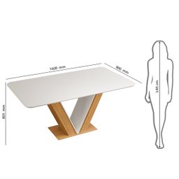 Mesa de Jantar Retangular Tampo Chanfrado Curvo Rute DJ Móveis Carvalho Nobre/Off White - 6