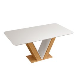 Mesa de Jantar Retangular Tampo Chanfrado Curvo Rute DJ Móveis Carvalho Nobre/Off White - 1