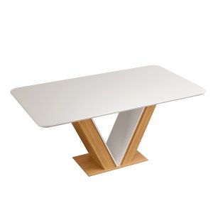 Mesa de Jantar Retangular Tampo Chanfrado Curvo Rute DJ Móveis Carvalho Nobre/Off White