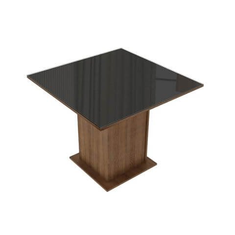 Mesa Madesa Quadrada Tampo de Vidro 5363 Rustic/Preto Cor:Rustic/Preto