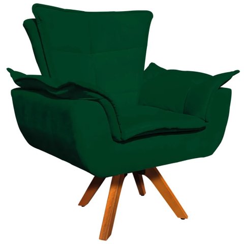Poltrona Decorativa Base Giratória em Madeira Charger Suede Verde - Gran Belo