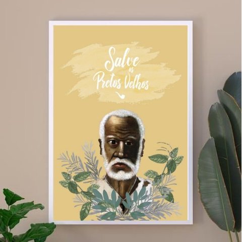 Quadro Umbanda - Salve Os Preto Velhos 45x34cm:madeira Branca