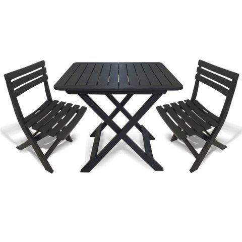 Mesa Quadrada Dobrável 80x72cm Preta + 2 Cadeiras Dobráveis Bistrô