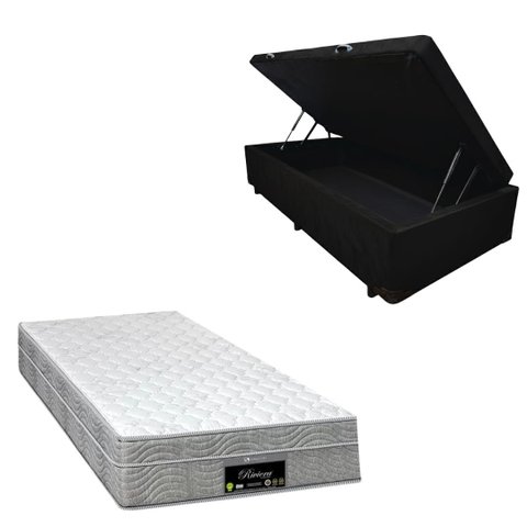 Cama Box Baú Blindada com Colchão Riviera Molas Ensacadas 25cm:suede Preto/solteiro