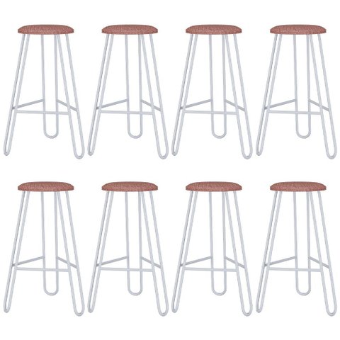 Kit 08 Banquetas Baixa Bar Cozinha Sala de Jantar Áris C01 Branco Linho Rosê - Lyam Decor