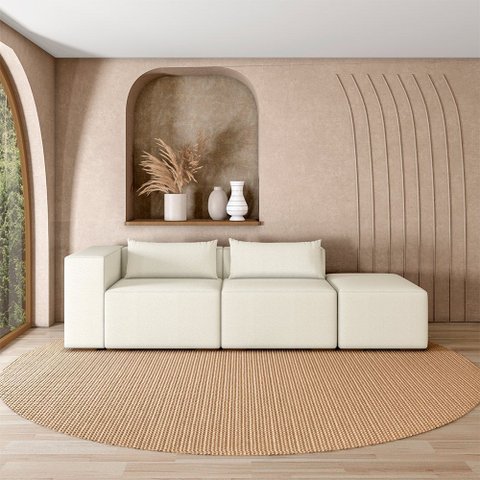 Sofá Versátil Sala de Estar Atlanta 378cm Modulado Bouclê Branco G52 - Gran Belo