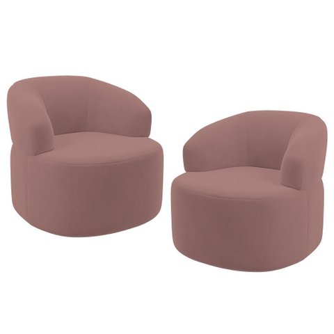 Kit 02 Poltronas Giratória Orgânica para Sala de Estar Living Helena L02 Suede Rosê - Lyam Decor