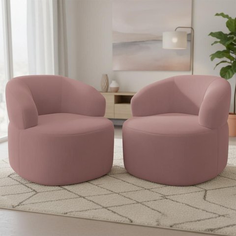 Kit 02 Poltronas Giratória Orgânica para Sala de Estar Living Helena L02 Suede Rosê - Lyam Decor