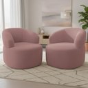 Ver imagem 1 de Kit 02 Poltronas Giratória Orgânica para Sala de Estar Living Helena L02 Suede Rosê - Lyam Decor