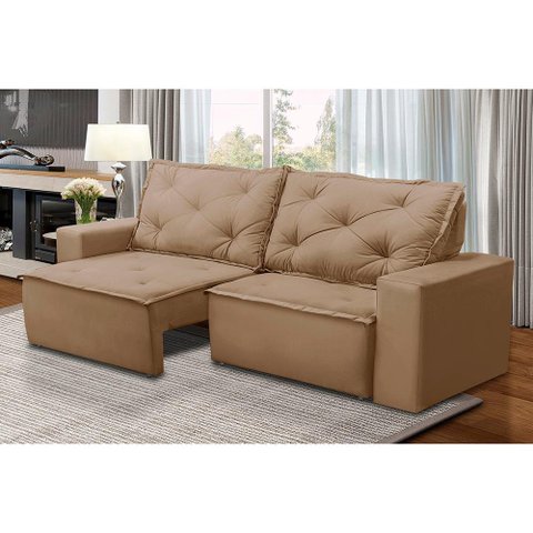 Sofá Retrátil e Reclinável 3 lugares com Molas 2,00m Alana Suede Capuccino Madelina