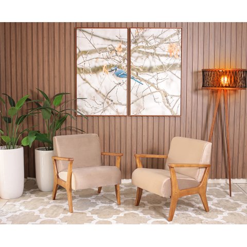 Conjunto 2 Poltronas Estofadas em Madeira Maciça Cléo Marrom Claro – Straub Web