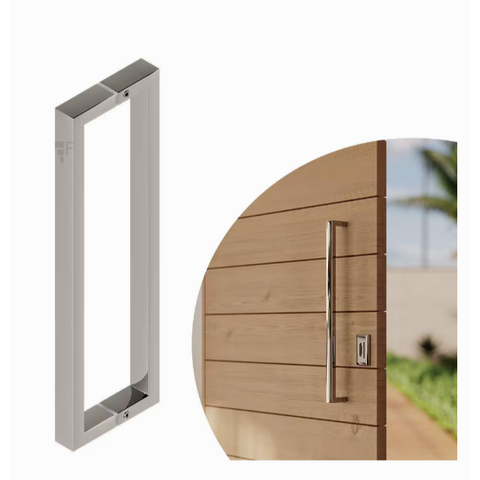Puxador Inox Polido Luxo Duplo U Quadrado 60cm Todas Portas
