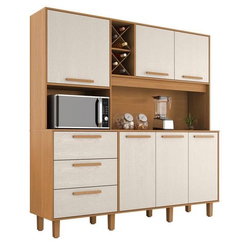 Armário para Cozinha Kit Max 181 Cm 6 Portas 3 Gavetas Cinamomo Areia Fosco - Zanzini