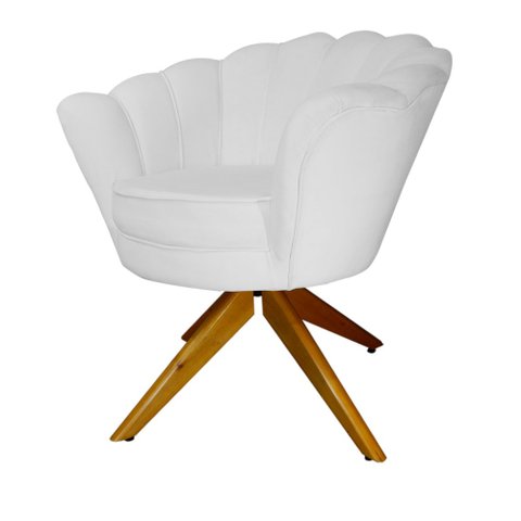 Combo 2 Poltronas Decorativa Com Base Giratória de Madeira Pétala Suede Branco - LM DECOR
