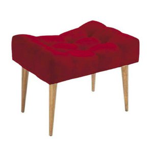 Puff banqueta retangular vermelho pé palito com detalhe em costura