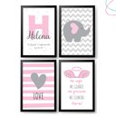 Ver imagem 4 de Kit com 4 Quadros Decorativos Elefantinho Rosa e Cinza:branca
