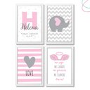 Ver imagem 3 de Kit com 4 Quadros Decorativos Elefantinho Rosa e Cinza:branca
