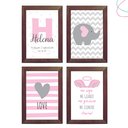 Ver imagem 5 de Kit com 4 Quadros Decorativos Elefantinho Rosa e Cinza:branca