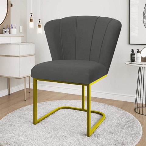 Cadeira Flor Pés Metal Reforçado Dourado Mesa Estudos Quarto Cor:cinza