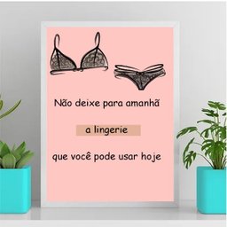 Quadro Decorativo Frase Lingerie 33x24cm:Madeira branca - 2