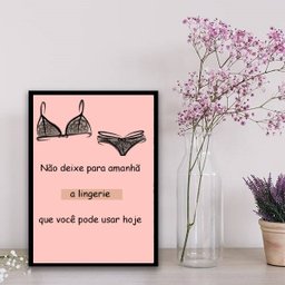 Quadro Decorativo Frase Lingerie 33x24cm:Madeira branca - 1