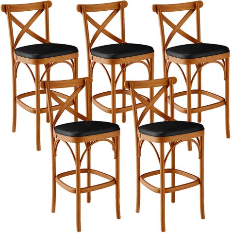 Kit 05 Banquetas Altas Cozinha Bancada Bar Sala Jantar Estofada Ávila L02 Couríssimo Preto - Lyam Ly