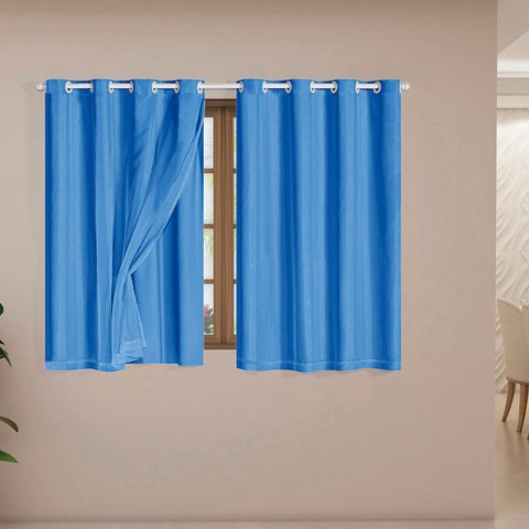 Cortina Daily Varão 1,5m Blackout PVC com Voil 2,00MX1,40m Sala Quarto Azul