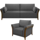 Ver imagem 1 de Kit Sofá 02 Lugares Sala Estar 162cm com Poltrona Stefan Pés de Madeira M03 Linho Chumbo - Lyam