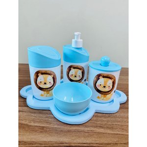 Kit Higiene Leãozinho Baby - Azul C/bandeja Nuvem Azul