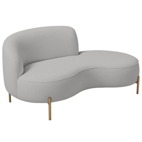 Sofá Curvo 3 Lugares 180cm Braço Dir. Thommy Pés Ouro Bouclé Cinza Claro - Nexta Casa