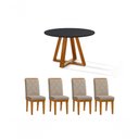 Ver imagem 2 de Mesa Jantar Bela Redonda 105cm Tampo Vidro/mdf Pés Madeira