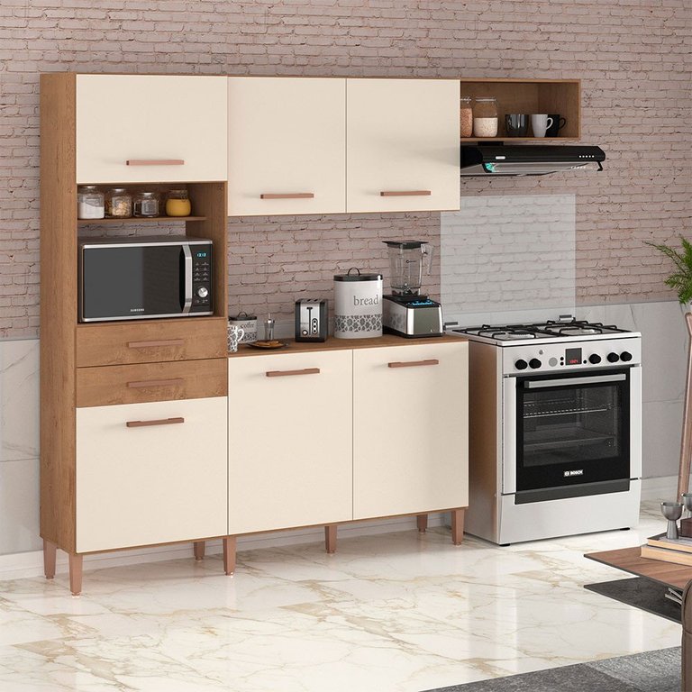 Cozinha com Balcão Salinas Top com 6 Portas e 2 Gavetas 4244R Atualle