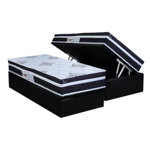 Conjunto Box Baú Solteiro: Colchão Molas Paropas Ensacadas Basic Black + Base Crc Suede Black (