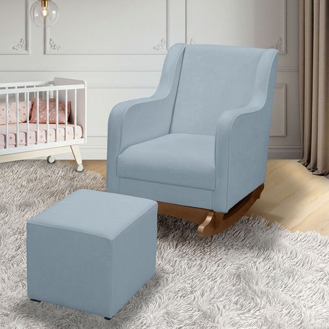 Cadeira Poltrona Amamentação e Balanço Áquila Plus Boucle Azul Bebe c/ Puff - Anjo de Casa