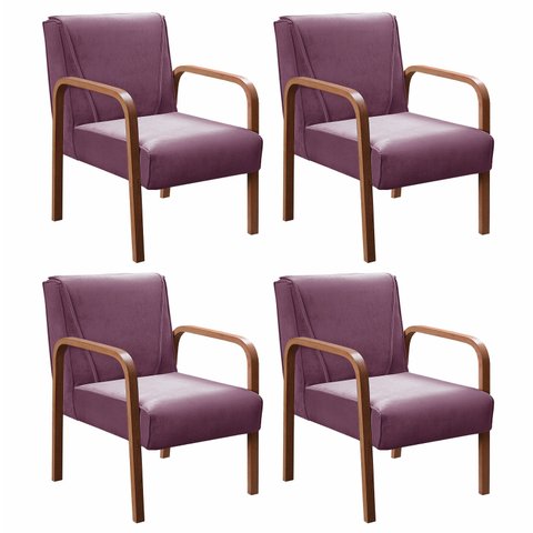 Conjunto 4 Poltronas Anita Cadeira Decorativa Sala Recepção Escritório - Veludo Roxo