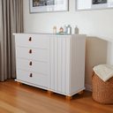Ver imagem 1 de Cômoda para Quarto Talisma 4 Gavetas com Porta Ripada Sapateira Multiuso Gaveteiro:branco