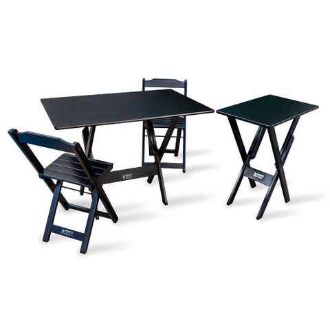 Jogo De Mesa Dobrável 1,10x70 Com 2 Cadeiras E Mesa Aparador Preto Cor: Preto