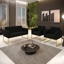 Ver imagem 2 de Kit 1 Sofá Namoradeira e 2 Poltronas Elisa Suede Base Metálica Industrial Dourada D'Rossi Cor