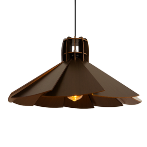 Luminária Pendente Madeira Rustico Prato Aletado Grande Cor:café