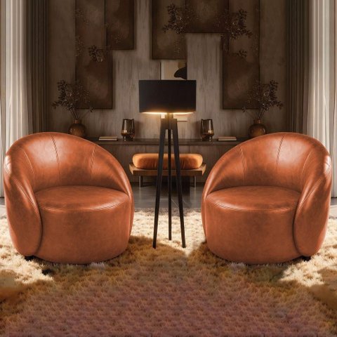 Poltrona Decorativa Orgânica Kit 2 Lua Sintético Pu D03 - D'Rossi Whisky