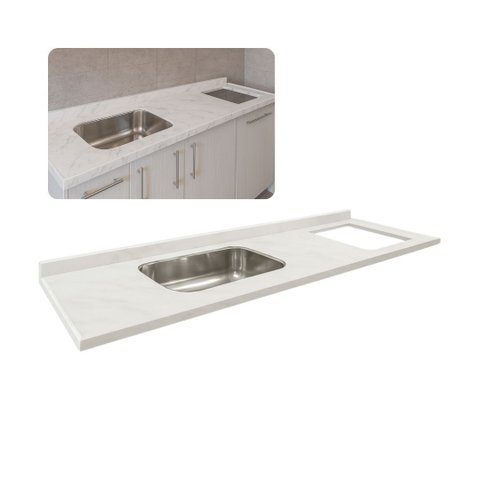 Pia de Mármore Branco 200cm Espaço Cooktop e Cuba Inox N2: Branco