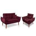 Ver imagem 1 de Kit 01 Poltrona + 01 Namoradeira Opala + 02 Almofadas Suede Bordo -rv Decora