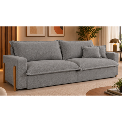 Sofá Cama, Retrátil e Reclinável Dubai, Tecido Bouclé, Molas Ensacadas, 2,30m.