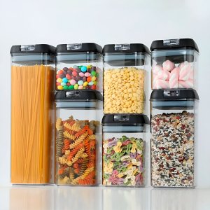 Kit 7 Potes Herméticos Vidro Tampa Plástica Mantimentos